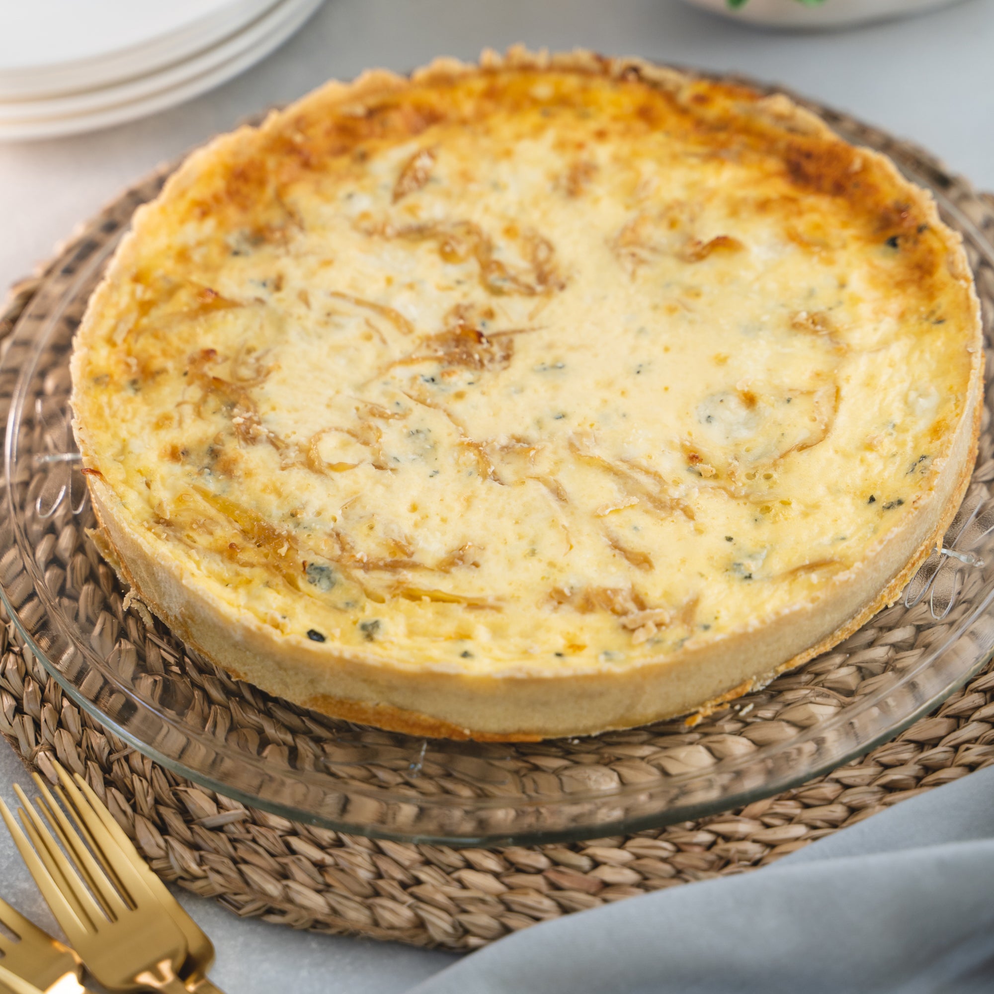 Quiche roquefort y cebolla acaramelada